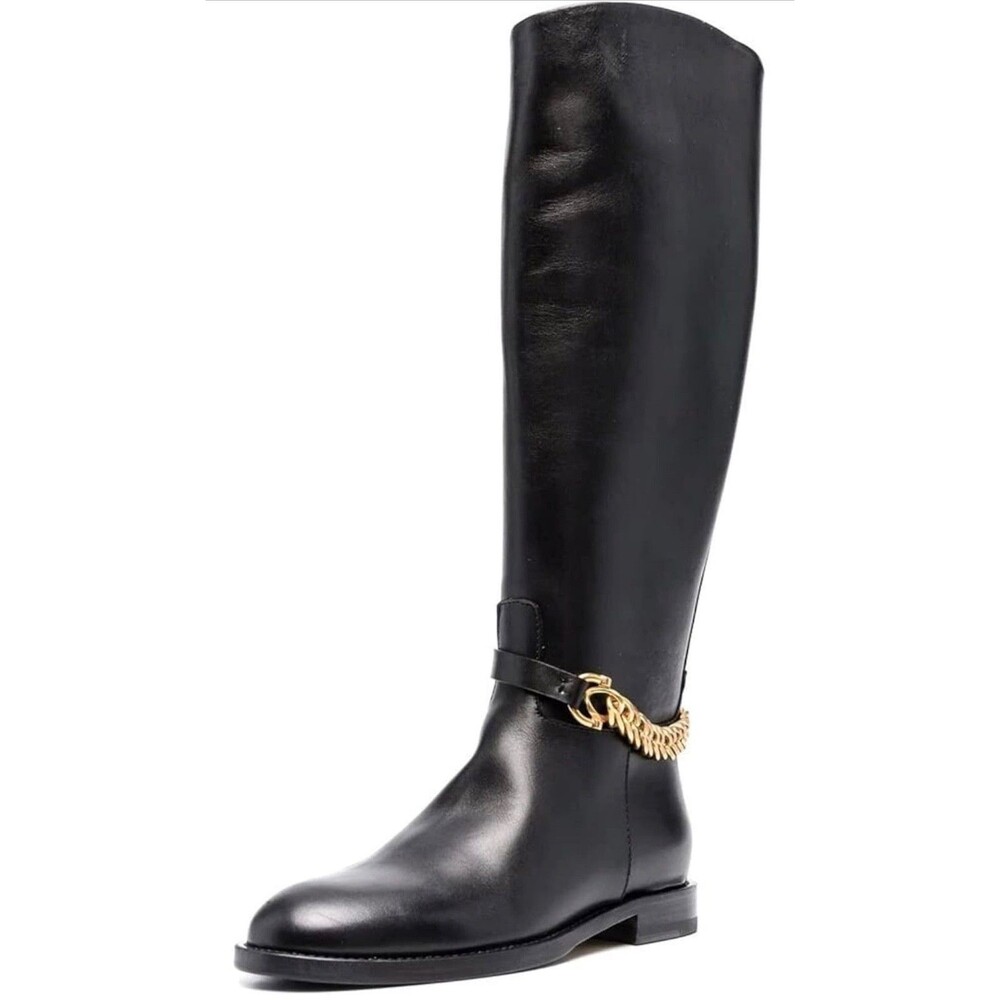 Women's Winter Round Toe with Gold Chain Wide Calf Knee High Comfortable Chunky
